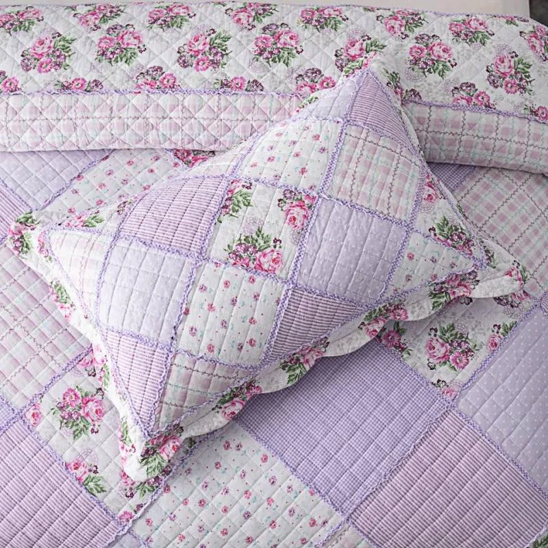 100% Cotton Patchwork Pillow Cover Home Decorative Pillowcases Pink Floral Cushion Cover Vintage Shabby Chic Quilted Pillow Sham