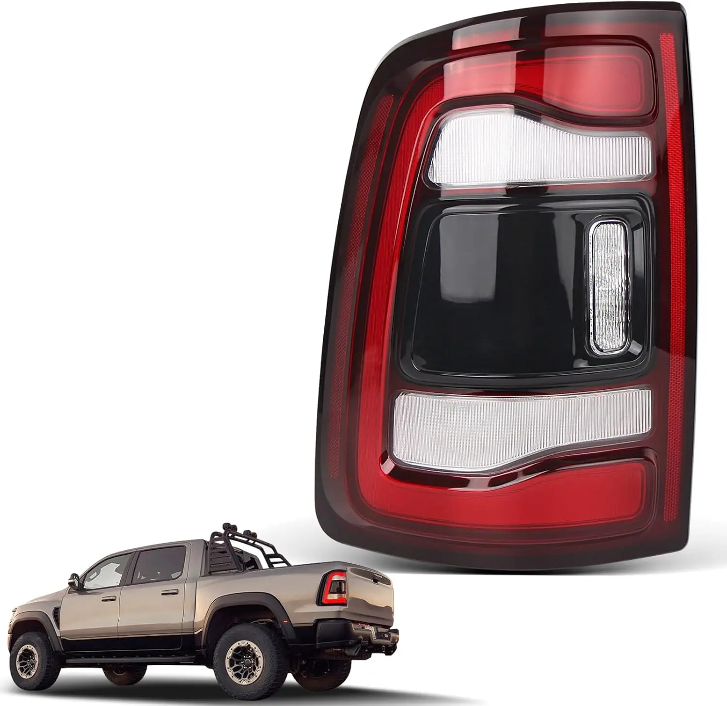 

LED Tail Lights for 2019-2023 RAM 2500/3500, Black Bezel, Left Side, Replacement 68361719AD