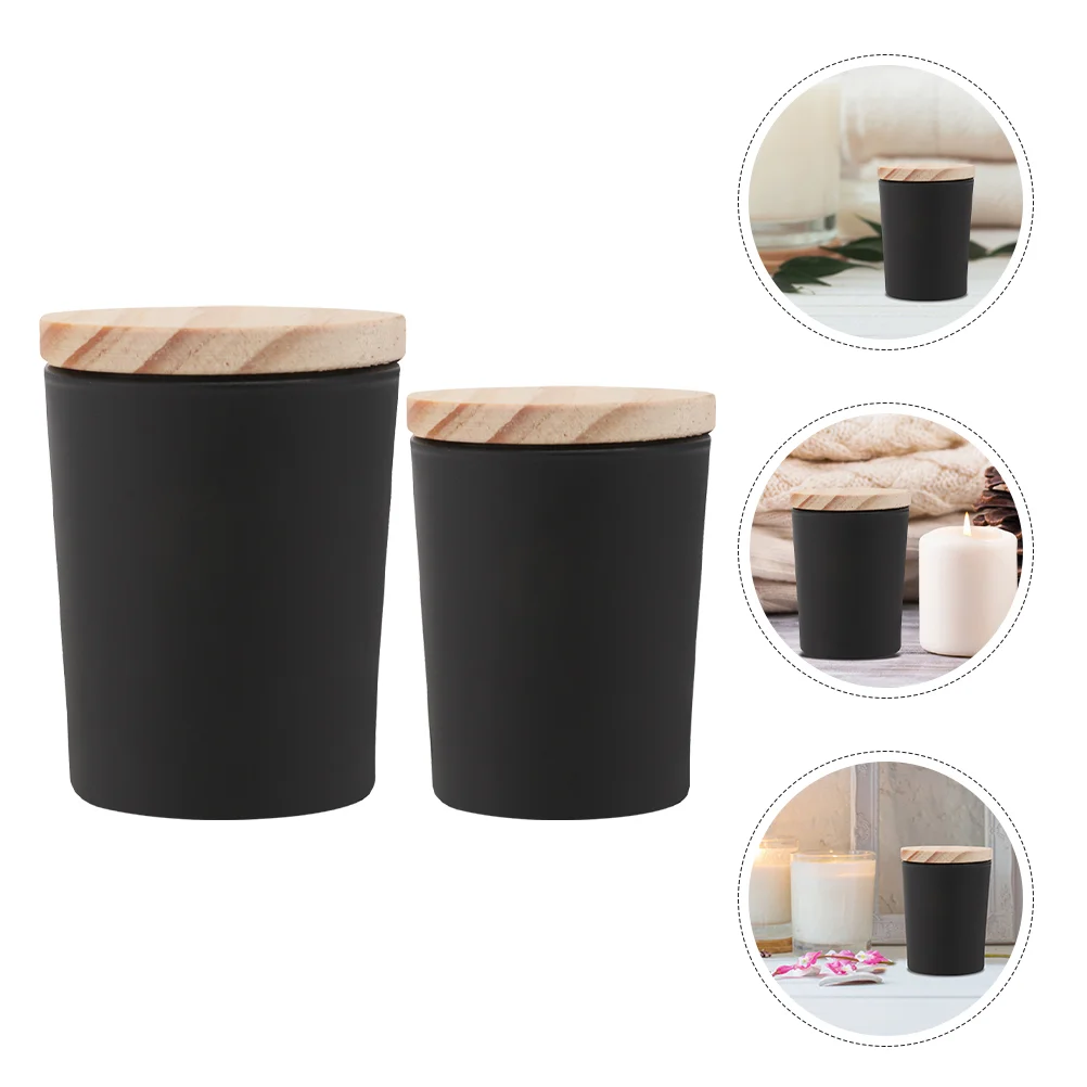 4 Pcs Black Cup Anti-fall Frosted DIY Aromatherapy Container Making Cans Holder Candles Glass Votive Jar