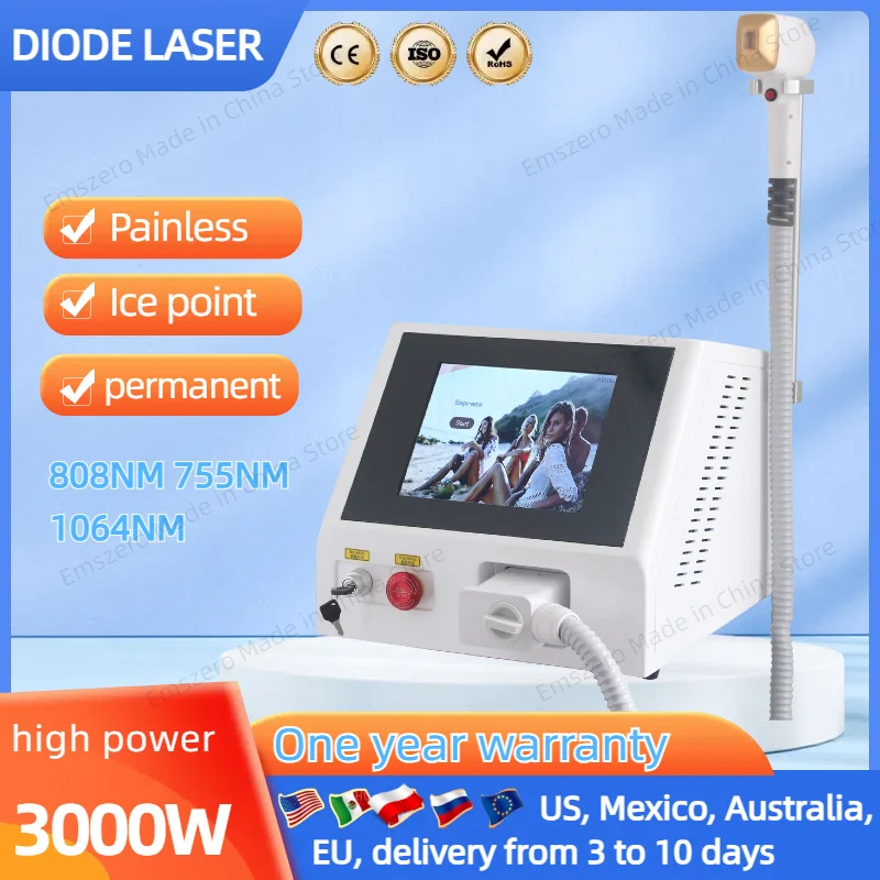 

Factory Price 3000W Laser Ice Platinum Triple Wavelength 755 808 1064 Ice Diode Laser effective Hair Removal Machine