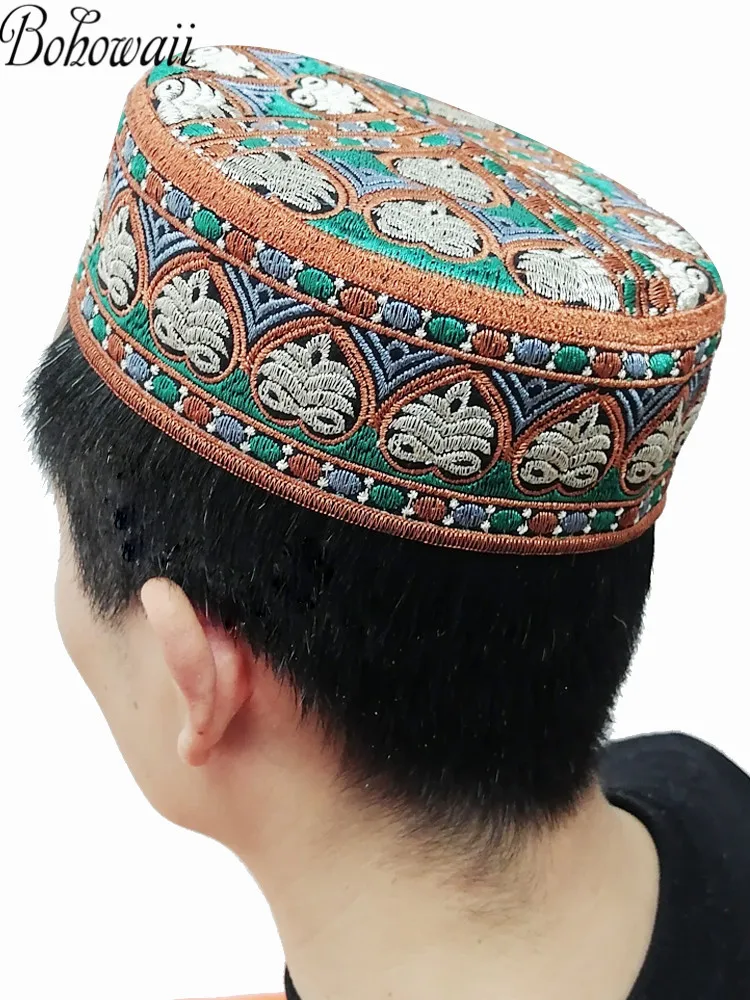 BOHOWAII 이슬람 Kufi Kippa 보닛 Topi 이슬람 Gorras 패션 편안한 기도 모자 모자 Casquettes Kippah Chapeau Musulman Homme