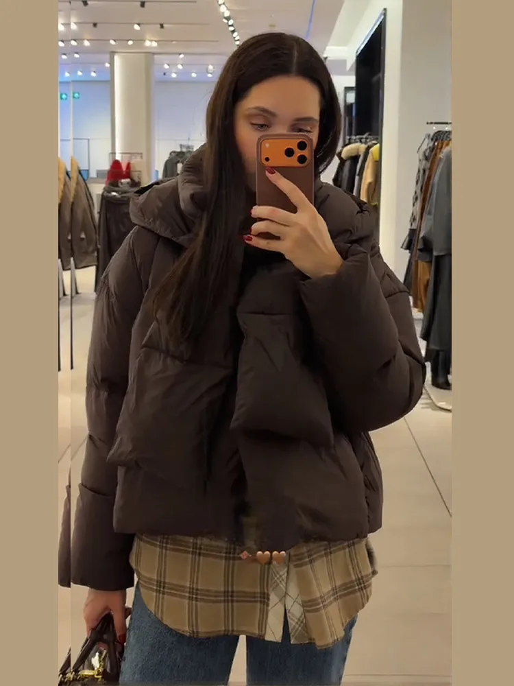 

Thicken Cotton Coats Women Detachable Hat Stand Collar Full Sleeve Solid Jackets 2025 Winter Spring Fashion Warm Outwears Lady