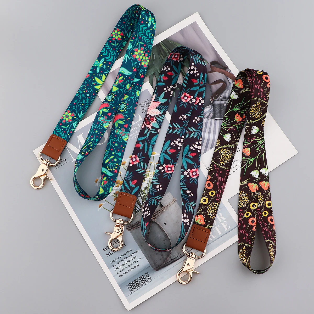 LX1113 Flowers Plants Lanyard Phone Straps For Keys Phone USB ID Badge Holder Hang Rope Key Cord Rose Keychain Neck Straps Gifts