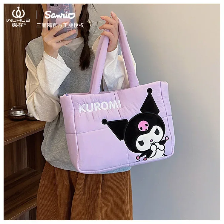 Sanrio-Bolso de mano de Hello Kitty para mujer, bolsa de hombro de tela con dibujos animados, gran capacidad, 2024