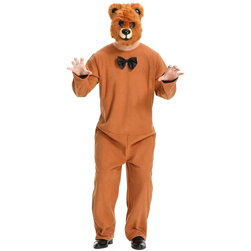 Mr. Smile Bear Doll Onesie Costumes for Adults Halloween Animal Cosplay Men Women Party Brown Bear Performance Outfit Jumpsuit