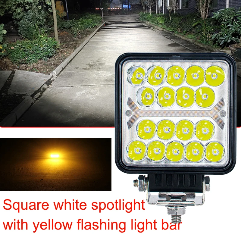 12V-60V Waterproof LED Modified Light Square Spotlight Off Road Headlight Fog Lamp With Flashing Light Bar For Truck Excavator