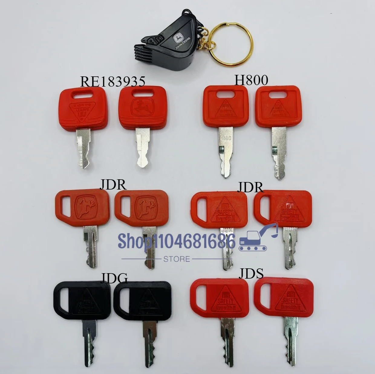 

Heavy Equipment Construction RE183935/H800/JDR/JDS/JDG Ignition Key for John Deere Excavator Tractor with Bucket Keychain