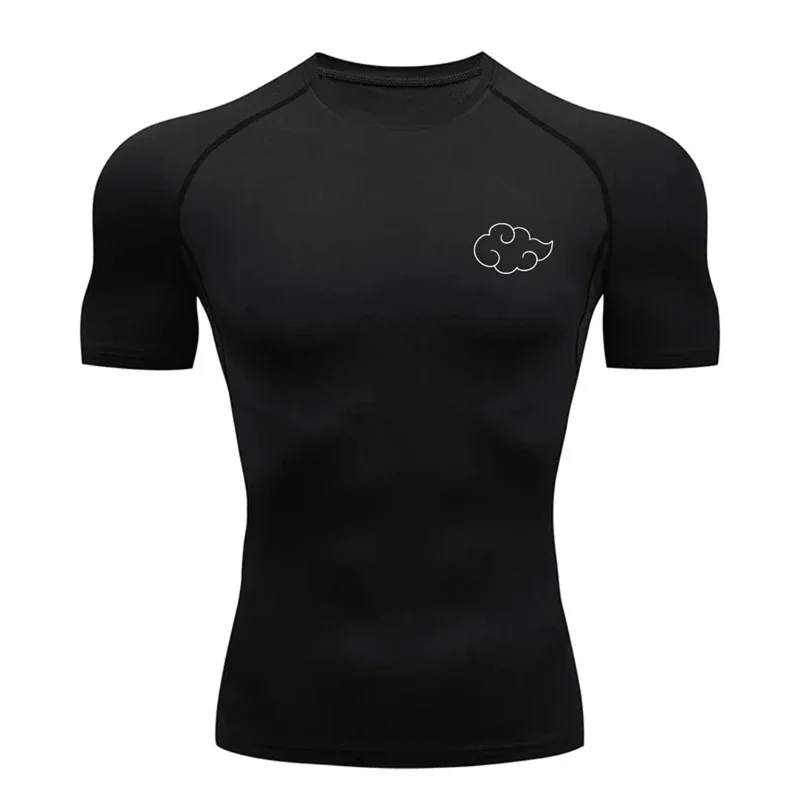 Vêtements pour hommes à manches courtes ajustés pour toutes les saisons, motif imprimé nuage tendance, adapté à la course et à l'entraînement