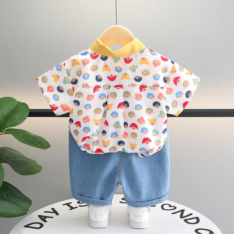 2024 Boutique Baby Boy Summer Sets Clothes for Kids Boys 2 To 3 Years Cartoon Printed Short Sleeve Shirts Tops and Shorts Suits