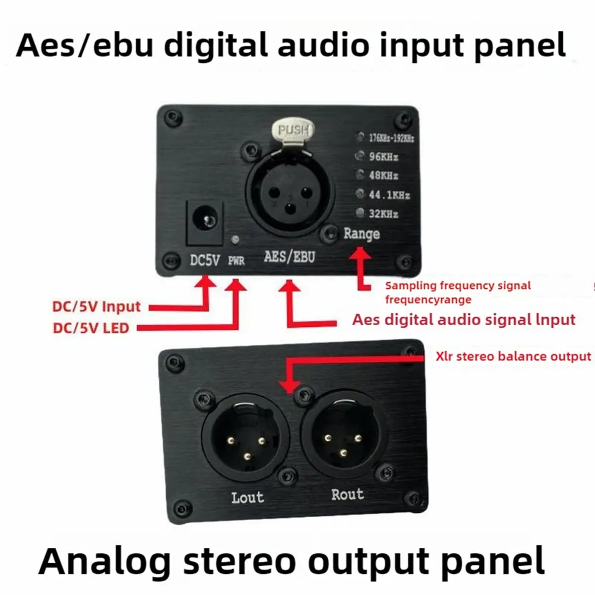 Y1058A*☀▃AES/ Digital to Analog Stereo Audio Decoder Supports Sampling Rates of 32-192K and LED Frequency Automatic Conversion