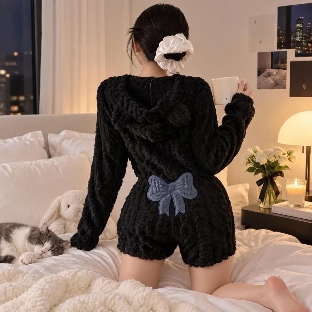 cozy-hooded-jumpsuit-romper-nightwear-bear-ear-long-sleeve-loungewear-bodysuit-warm-bow-women's-home-clothing-casual-home-wear