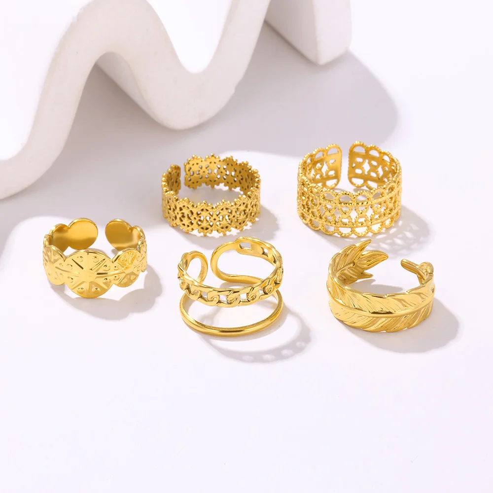 Stainless Steel Geometric Rings For Women Gold Color Minimalist Opening Adjustable Ring Wedding Female Jewelry anillos