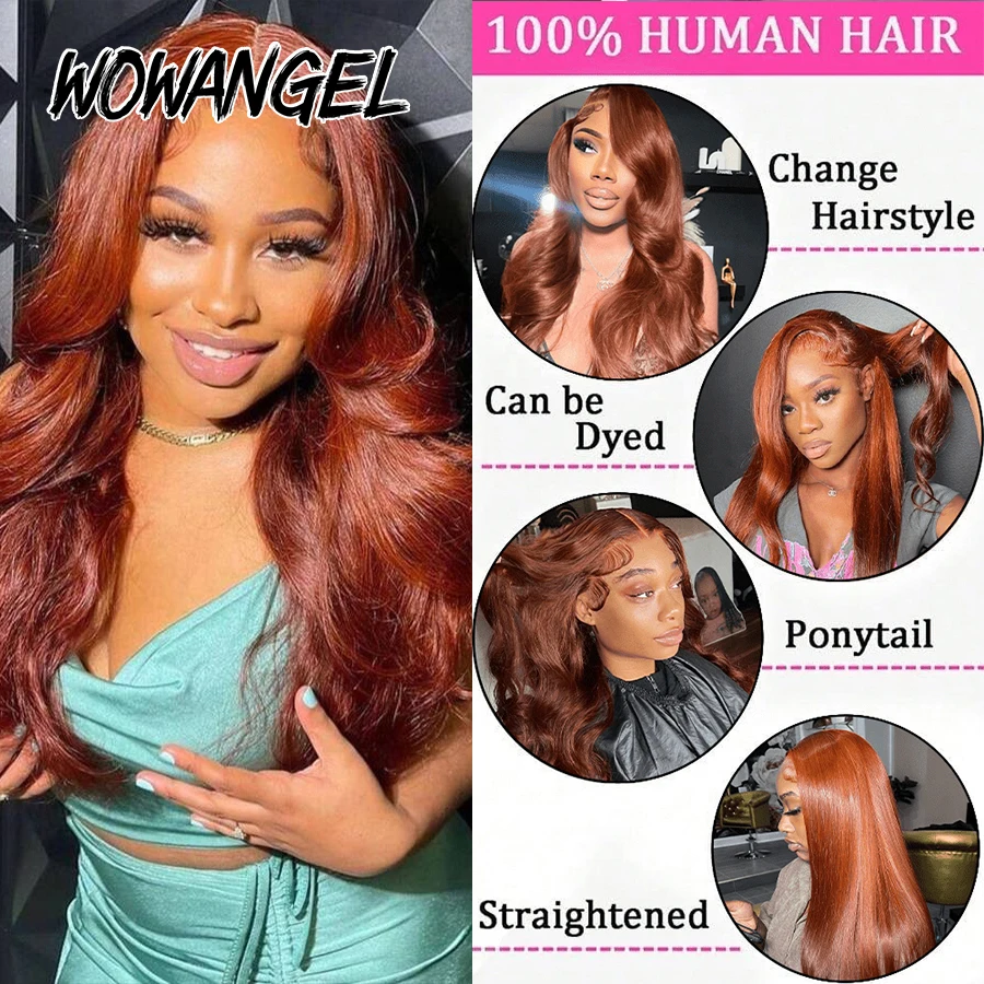 Pre Everything Rotbraune Perücke aus Echthaar, Body Wave, 13x6 HD Lace Frontal Perücken mit Baby Hair, vorgezupft CS33 # Farbige Perücken – Detail 5