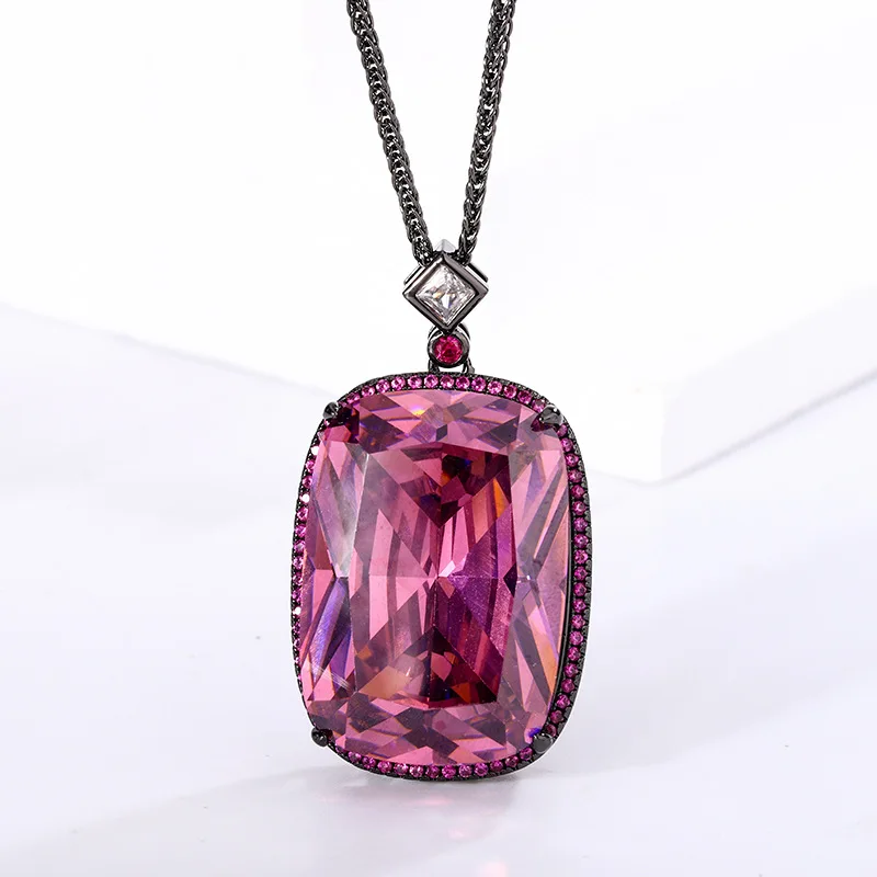 Jewelry Gold Plated European and American Fashion Imitation Emerald Square 20*28 Pendant Necklace