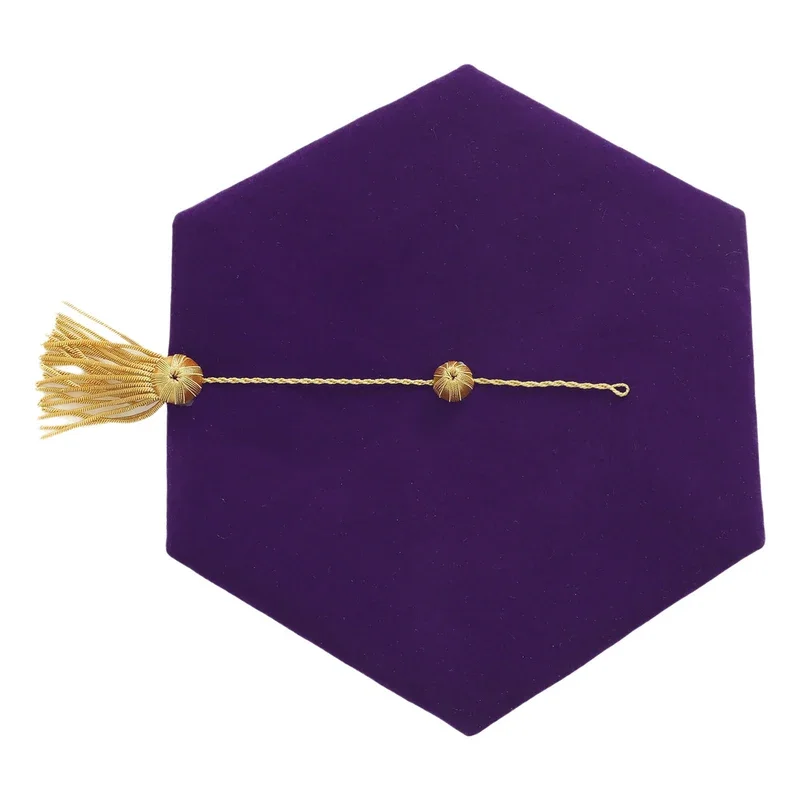 Graduation Doctoral Hat 6/8-Sided Velvet Tam Hat with Gold Bullion Tassel Head Cap Octagonal Hat for Commencement Graduation Hat