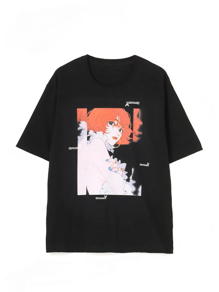 

Cartoon Illustration Unisex Short Sleeve T-Shirt YAMAMOTO-Style T-Shirts Tops Loose O-Neck Oversize Tees Dark Style Clothes