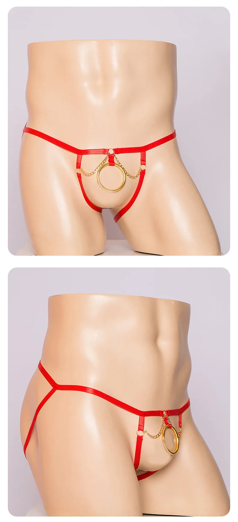 

Men's Erotic G-Pants with Chain O-Ring Thong Sexy Lingerie Stretchy T-Back Briefs Adjustable panties