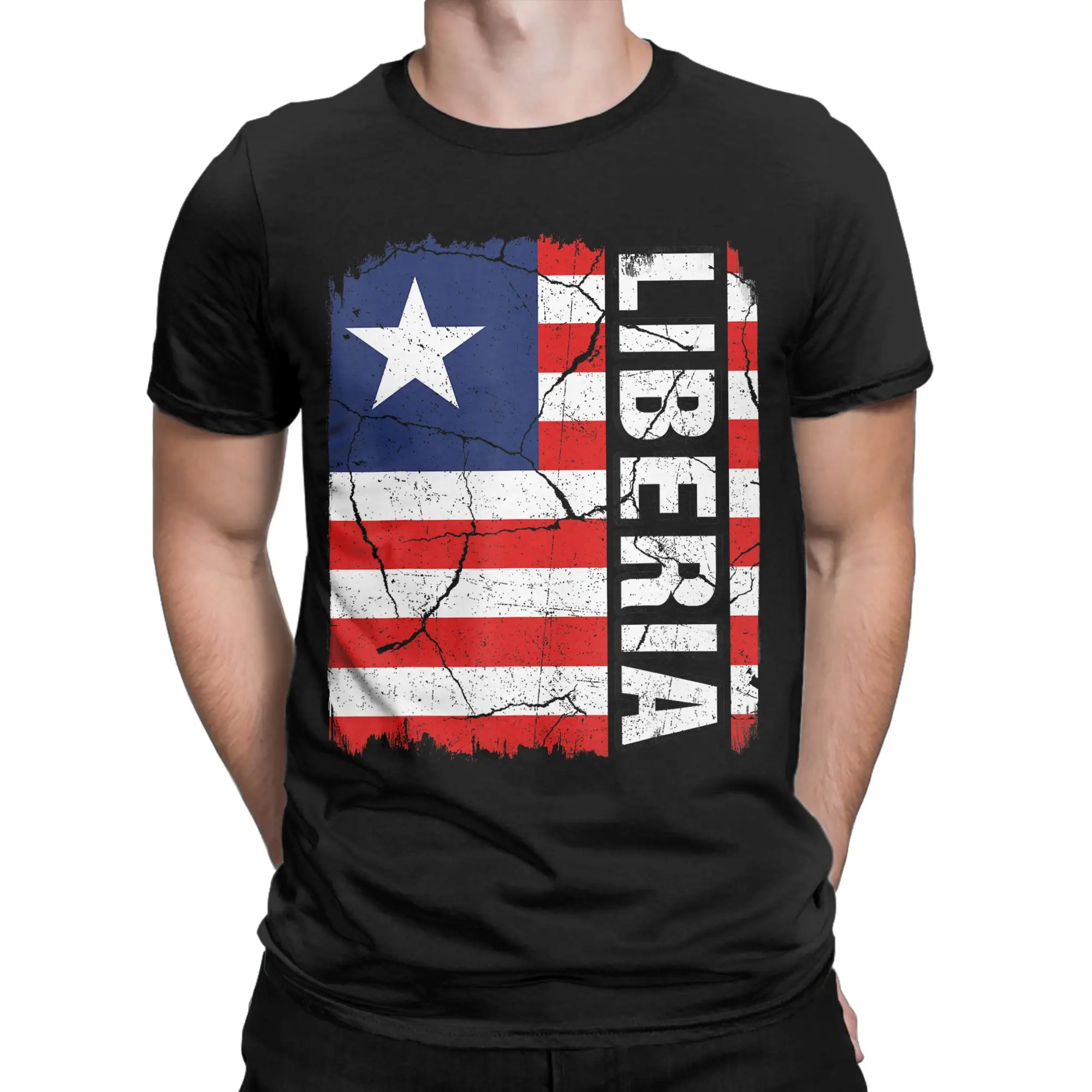 Vintage Liberian Flag Liberia Pride Roots Heritage T-Shirt Men Funny Cotton Tees Crew Neck Short Sleeve T Shirt Gift Clothing