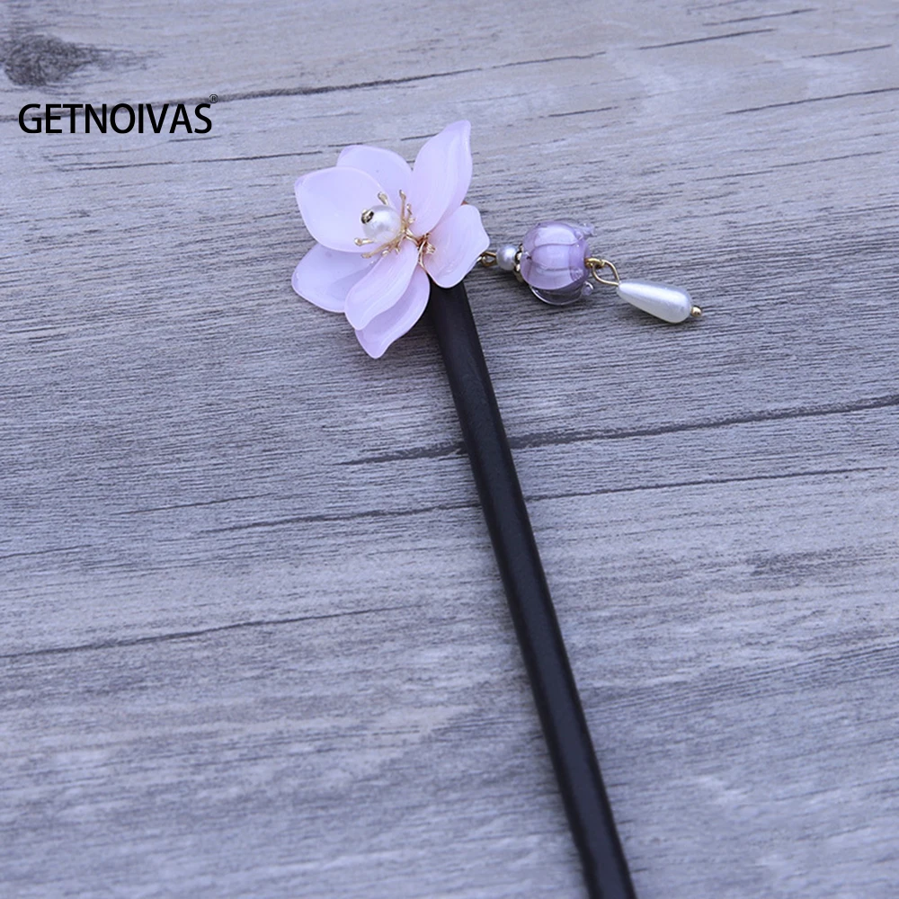 Vintage Wooden Hair Stick Chinese Style Flower Hairpin With Tassel Elegant Hair Clip Headband Hair Accessories Hairpins Gift SL