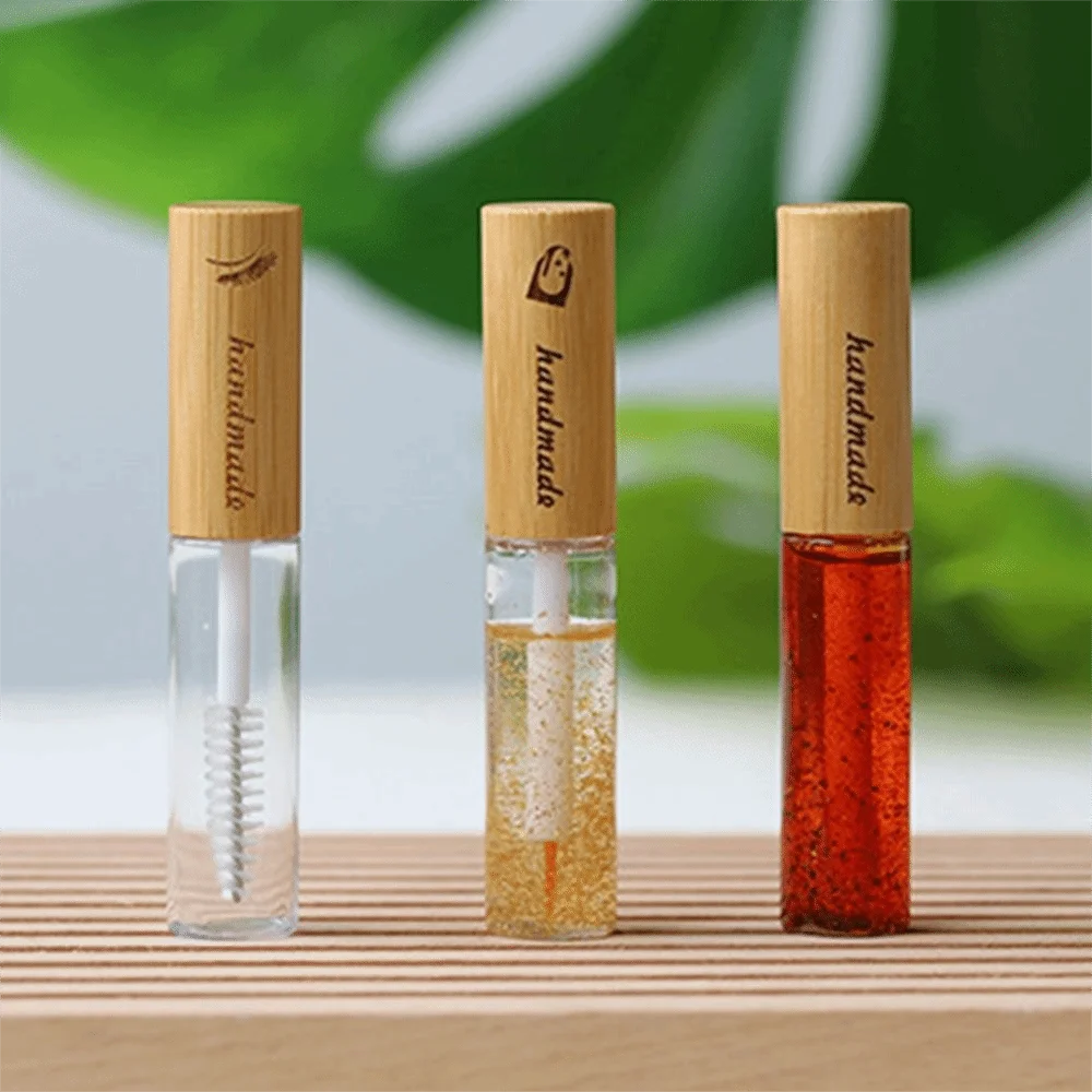 Com escova recipiente de rímel frascos compactos garrafa recipiente cosmético tampa de bambu garrafa recarregável vazio pote de rímel recarregável