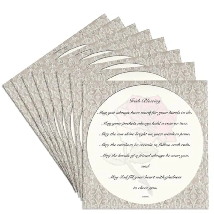 

cst_27408_4 Irish Blessing on Pale Yellow Background with a Red Rose and Laced Border-Ceramic Tile Coasters Set of 8