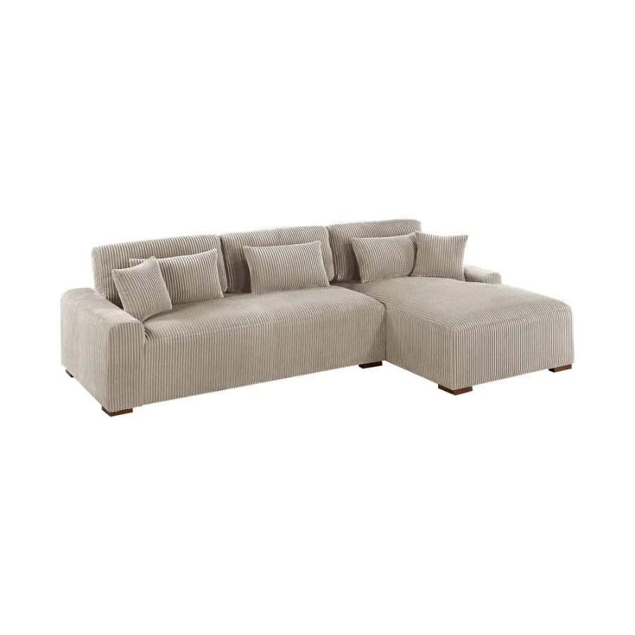 모던 2피스 섹셔널 세트 XL 플러시 코듀로이 패브릭 카멜 컬러 LAF 소파 RAF 쉐이즈 거실용 소파