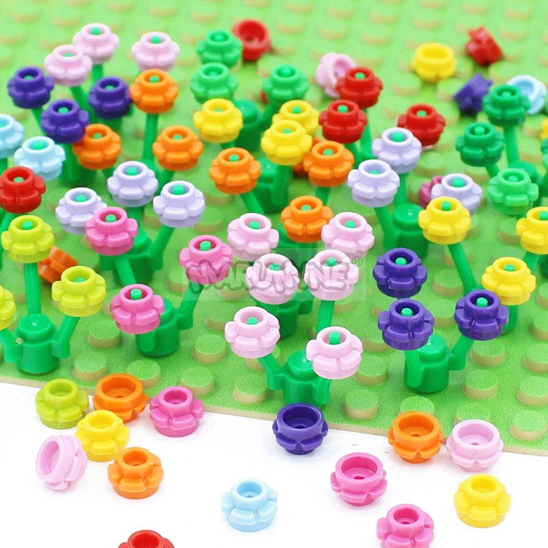 MARUMINE 100PCS Flower Blocks Compatible with 24866 Classic MOC Building Bricks Garden Park Tree Christmas Construction Parts