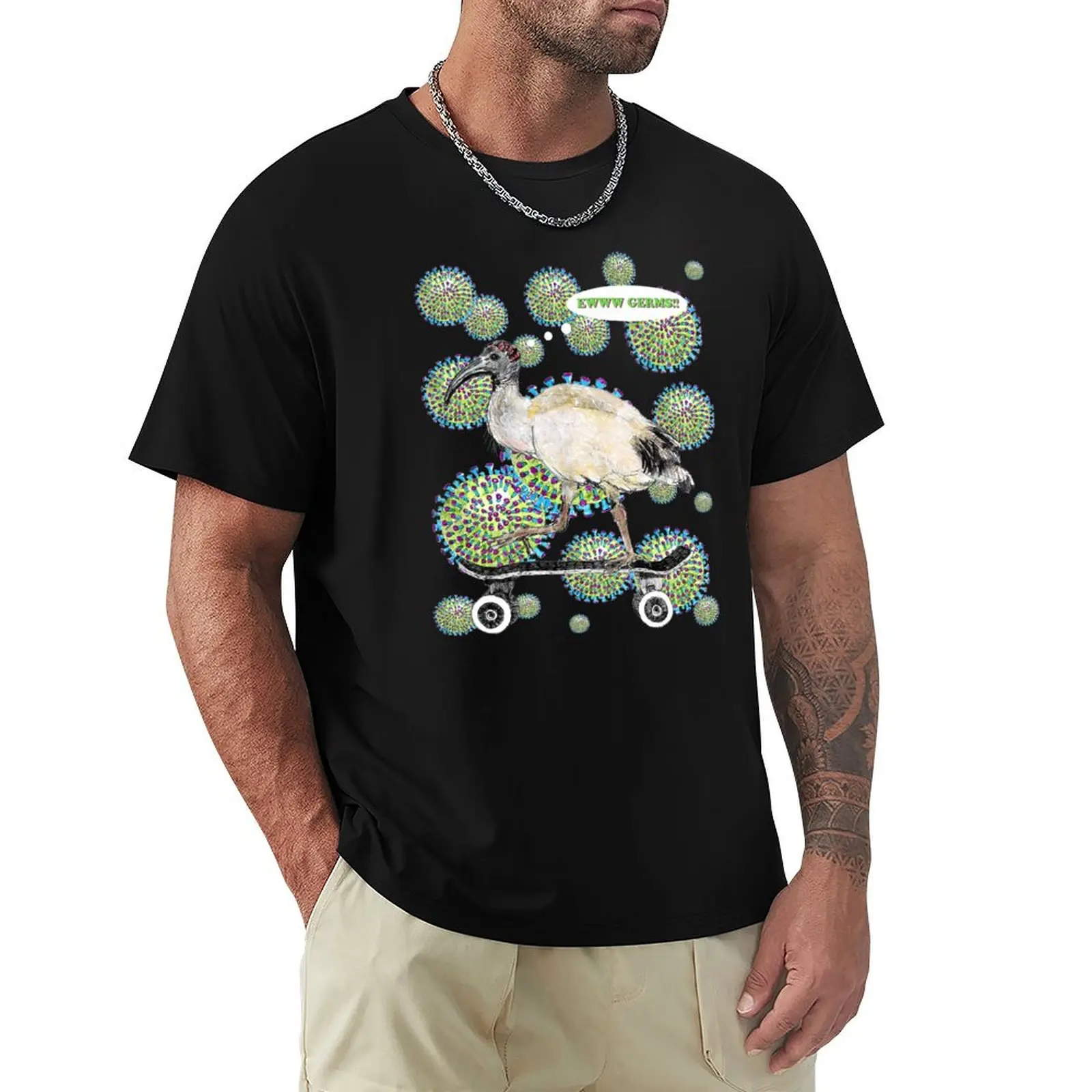 EWWWW GERMS -Skateboarding Ibis - AKA Bin Chicken T-Shirt cute clothes oversizeds kawaii clothes vintage t shirt men