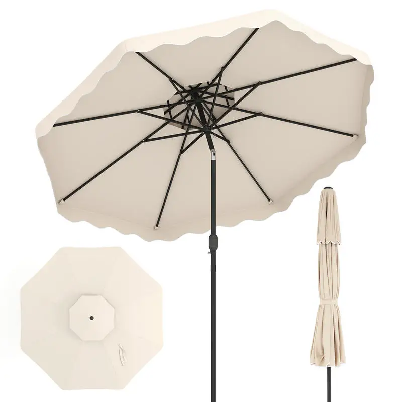 10 Ft Patio Market Umbrella, Durable Polyester Fabric, Effective Sun Protection, Crank Lift And Push Button Tilt, For Terrace, Pool, Garden And Commercial Dining Areas, Beige