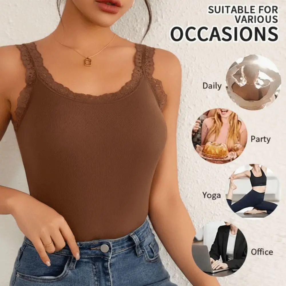 Casual U Neck Summer Tank Tops Sleeveless With Lace Cami Top Shirt Underwear Camisoles Suspender Vest for Women