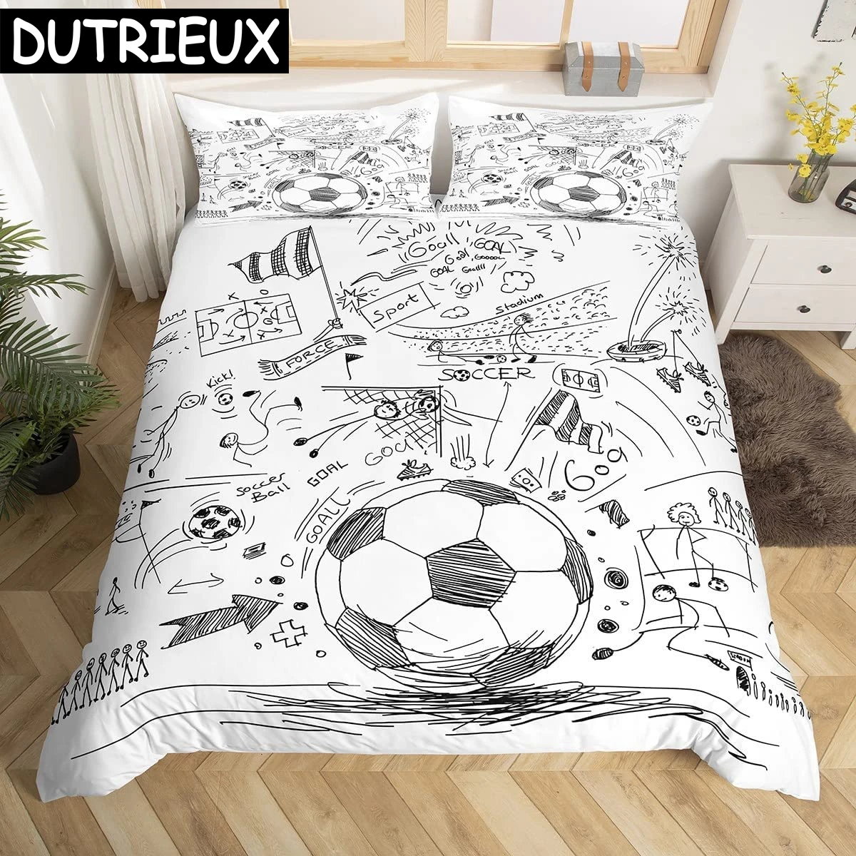 

Soccer Duvet Cover Set King Queen Full Size Football Pattern Polyester Comforter Cover For Kids Teens Soccer Lover Bedding Set