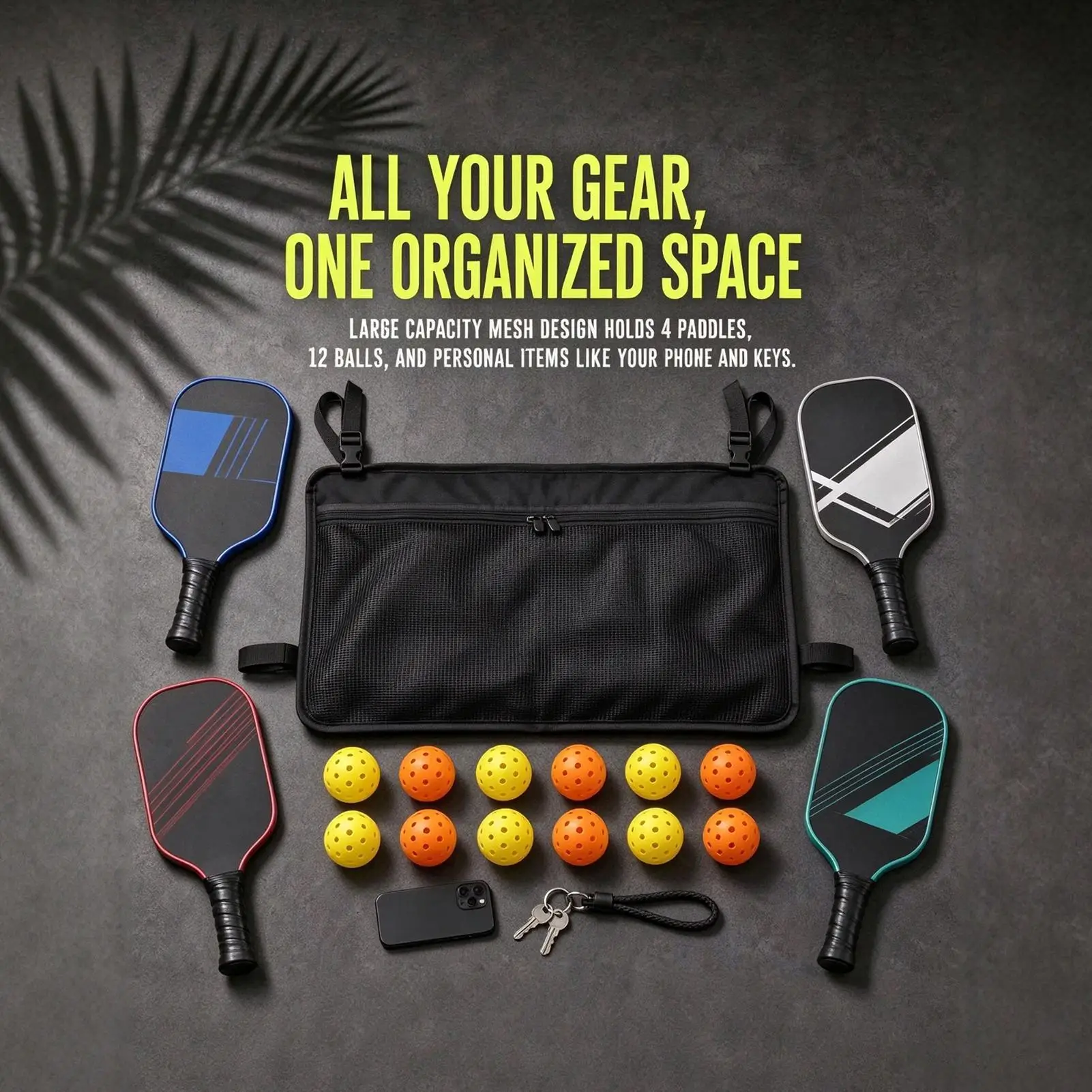 Pickleball Paddle Case Foldable Portable Mesh Pocket Storage Tote Pickleball Gear Carrying Case For Women Men Pro Beginner Gym