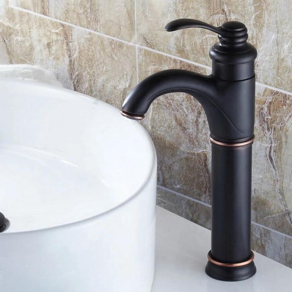 Black Oil Rubbed Brass Faucet Retro Basin Faucet Rotating Single Handle Single Hole Hot And Cold Water Nhg020