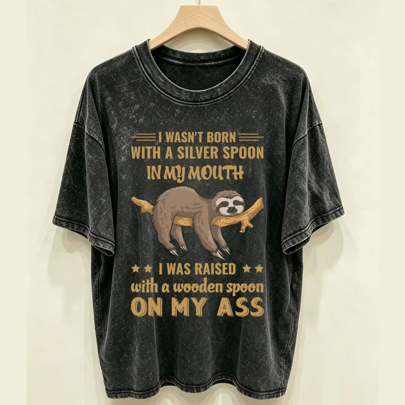 washed T Shirt Silver Spoon Funny Novelty Sloth Classic Everyday Sarcastic  vintage Washed designer clothes homme Casual