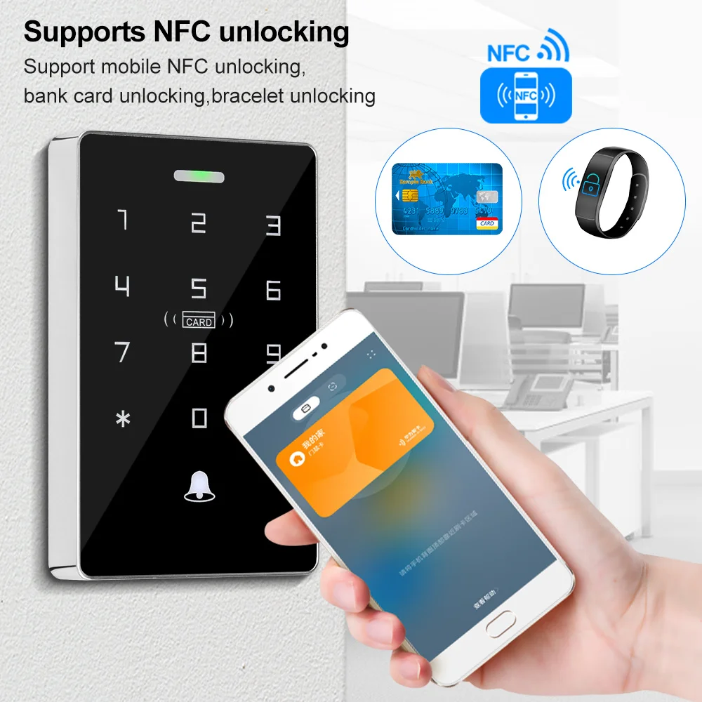 Controlador de acceso NFC RFID, teclado táctil, 125Khz, 13,56 Mhz, doble frecuencia de proximidad, IP68, sistema de Control de acceso impermeable