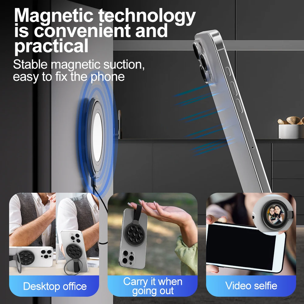 

Многофункциональное зеркало для макияжа с присоской и магнитным держателем для телефона 2-в-1 для путешествий на открытом воздухе, селфи, кухонного туалета