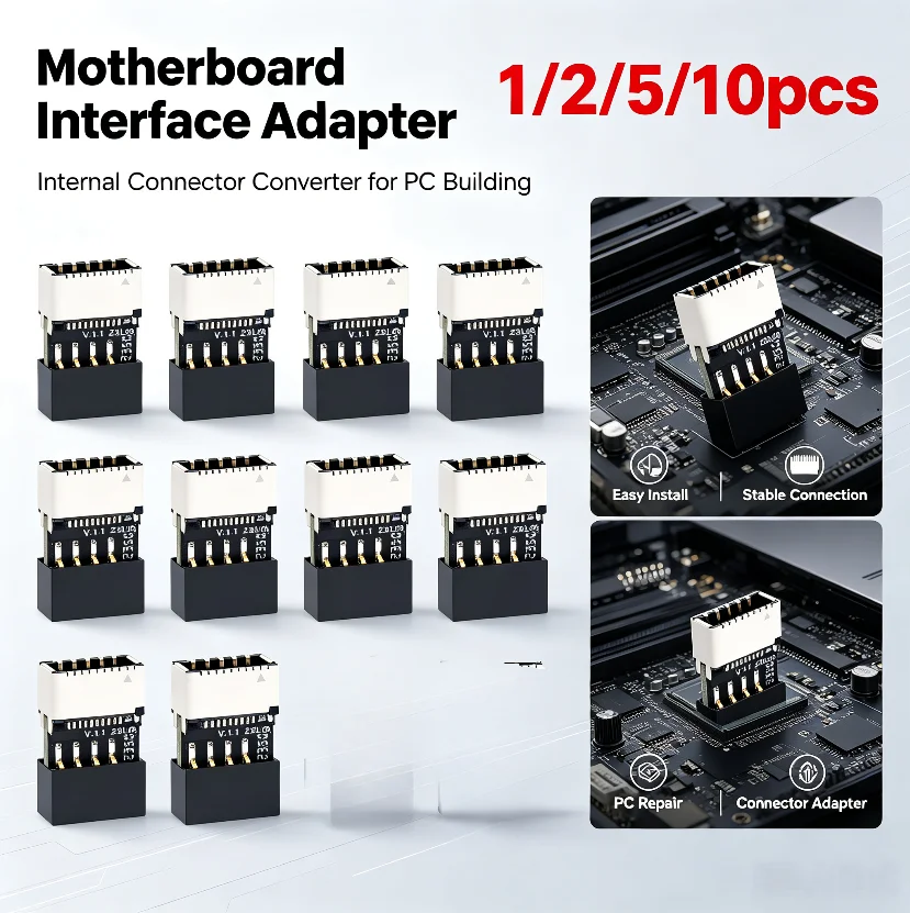 USB2.0 9PIN Male to USB-C Female Adapter Chassis Type-C Socket Motherboard Adapter for Computer Hardware Connectivity