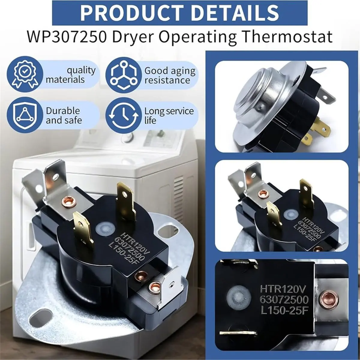 WP307250 Dryer Operating Thermostat for Replacement 63072500 307250 484291
