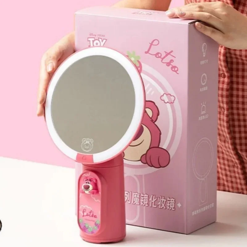 

Disney Lotso Fill Light Makeup Mirror Kawaii Cartoon Anime Pink Print Accessory with Light Beauty Mirror Girl Holiday Gift