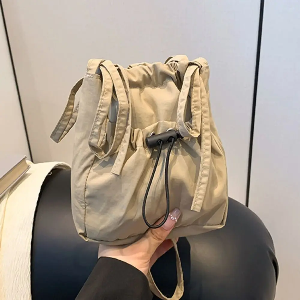 Korean Style Drawstring Canvas Bag Crossbody Bag Purse Nylon Shoulder Bag Wallet Solid Color Mobile Phone Bag Office Worker