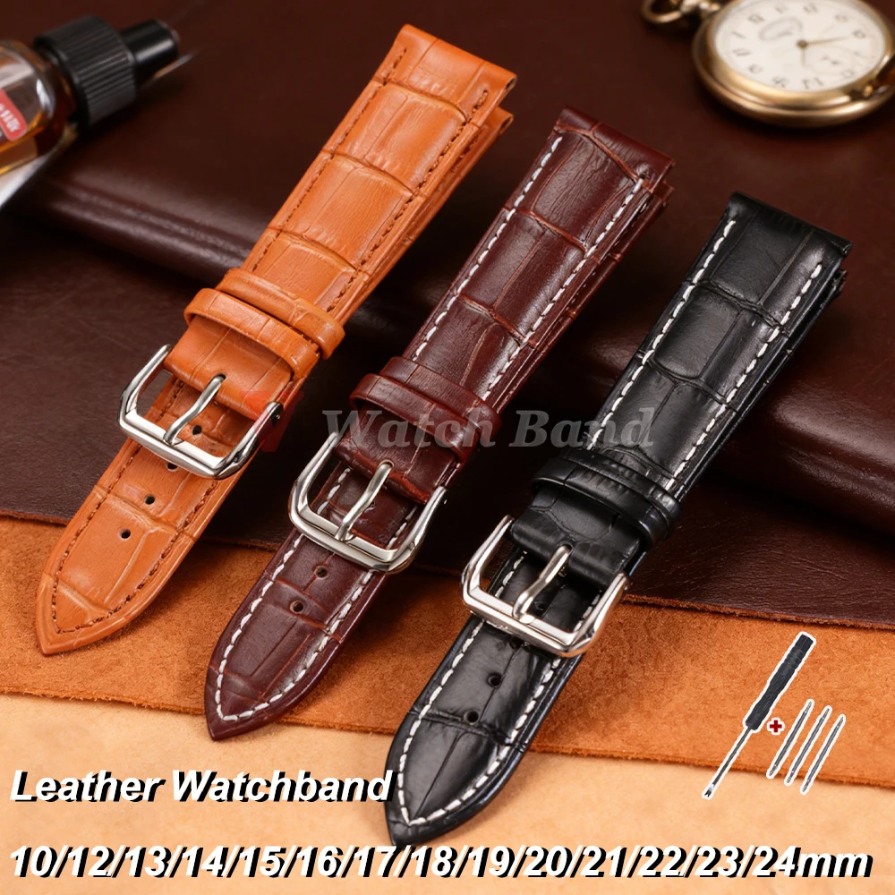 10/12/13/14/15/16/17/18/19/20/21/22/23/24mm Bracelet de montre en cuir pour Omega pour Seiko Bracelet d'affaires ceinture marron