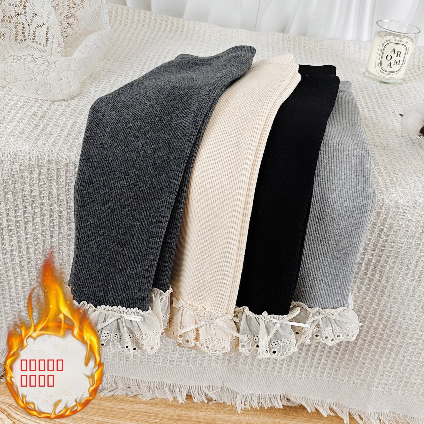 

Детские зимние брюки с рюшами и флисовой подкладкой, без каркаса, в корейском стиле, с эластичным поясом, новые модные длинные штаны для девочек