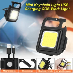 Mini LED Flashlight COB Work Lamp Torch USB Rechargeable Portable Keychain Light Emergency Magnet Base Camping Fishing Lantern