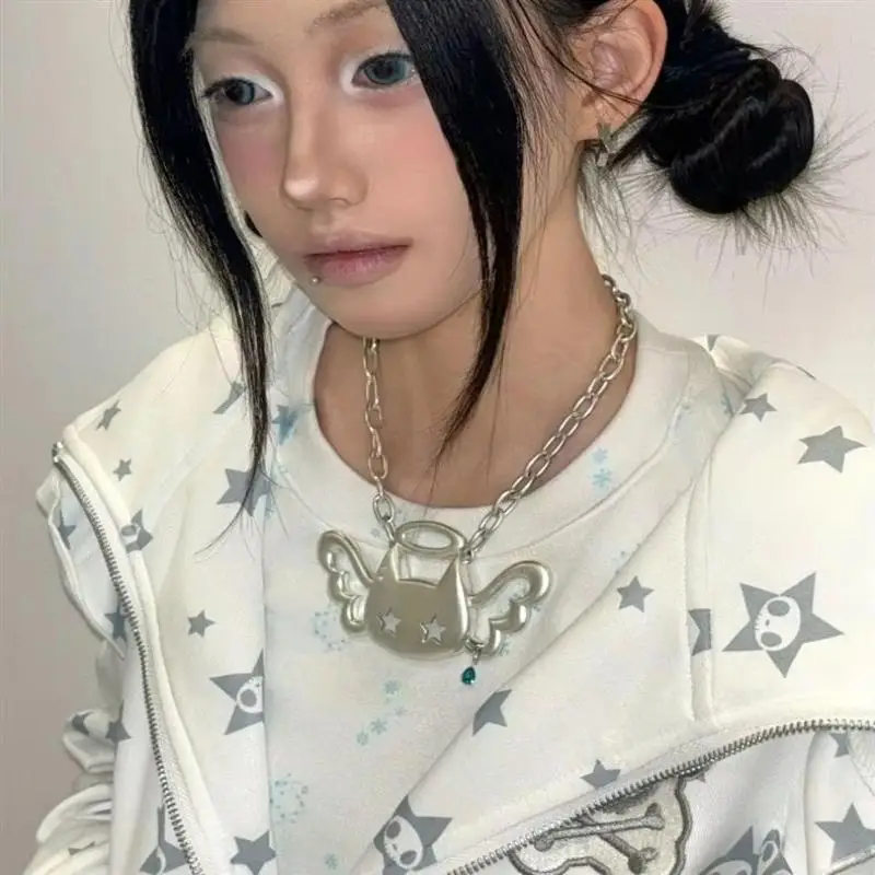 1 قطعة شخصية سوبر كبير المختنق سلسلة الترقوة الملاك القط قلادة قلادة الهيب هوب مجوهرات اكسسوارات هدايا