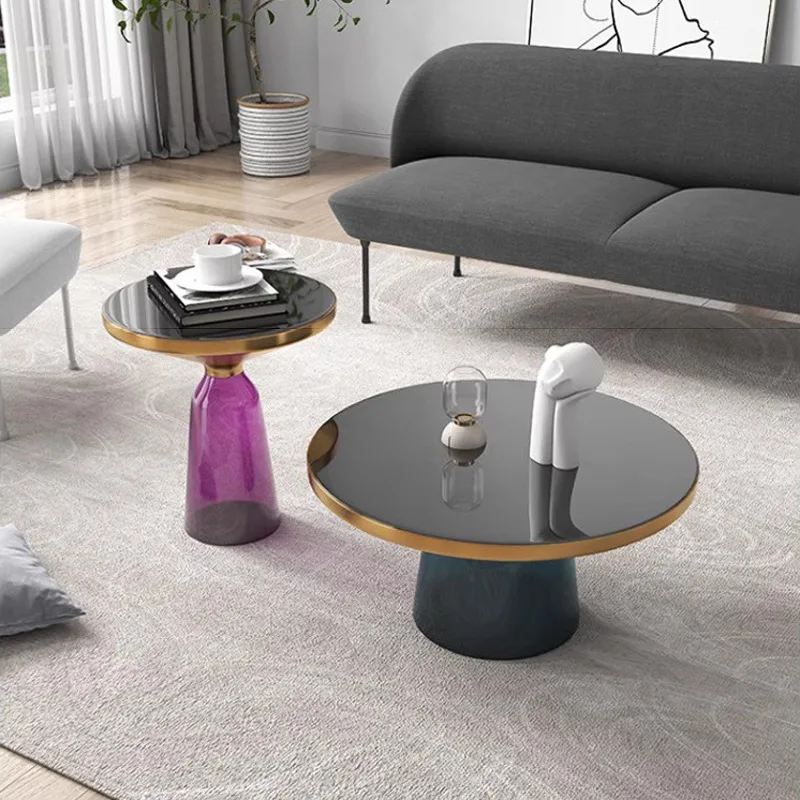 

Nordic tempered glass bell coffee table living room personality creative round modern simple light luxury ins style small coffee