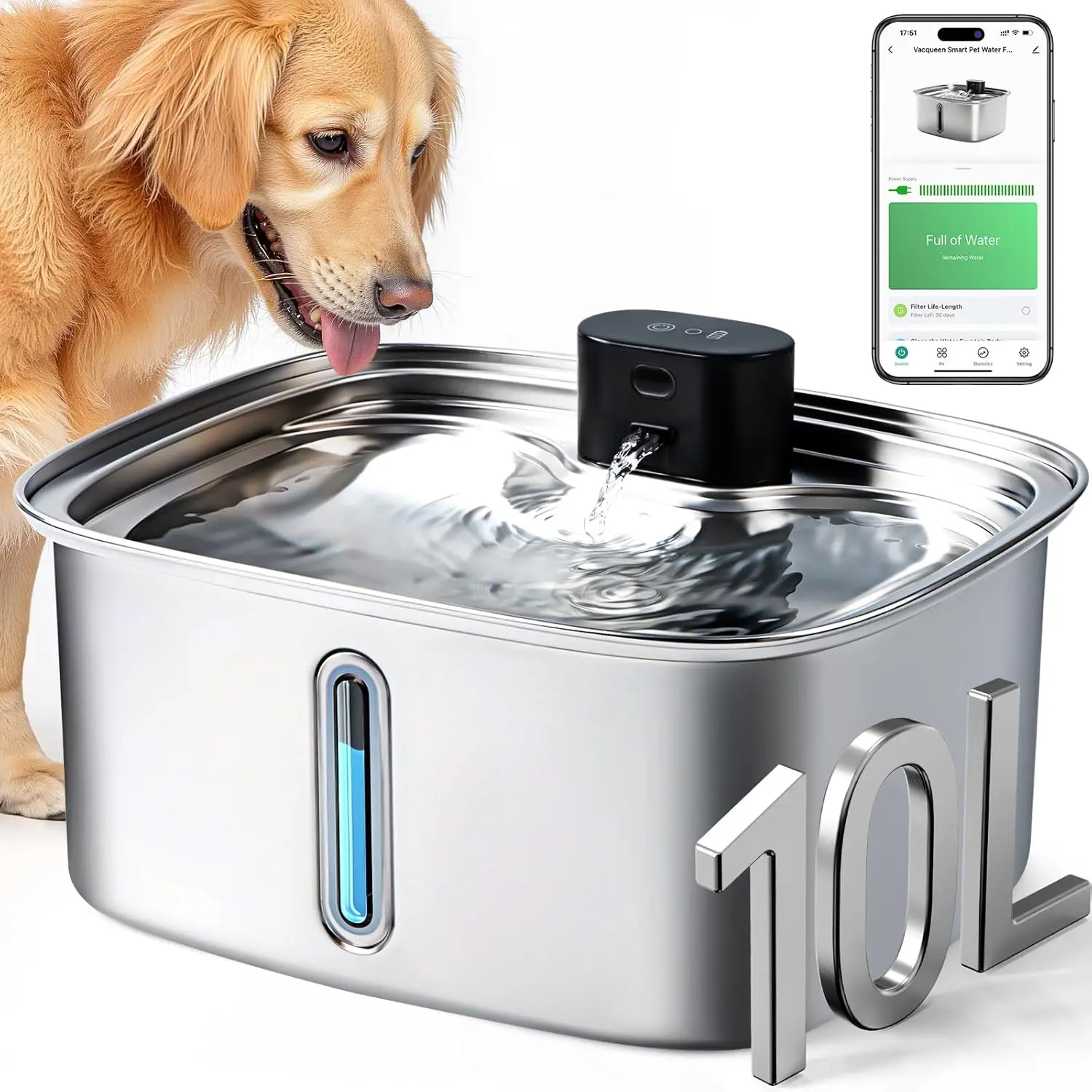 

For Multi - Pets at Home, Stainless Steel Dog Water Bowl Dispenser with APP Monitoring, 3 Fountain Modes and 2.4G Wi-Fi