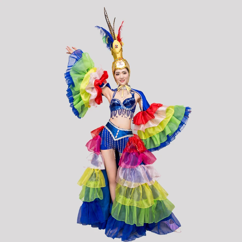 

Sexy samba dance stage costumes Women Dancer Show Club Dress opening dance big swing skirt costume