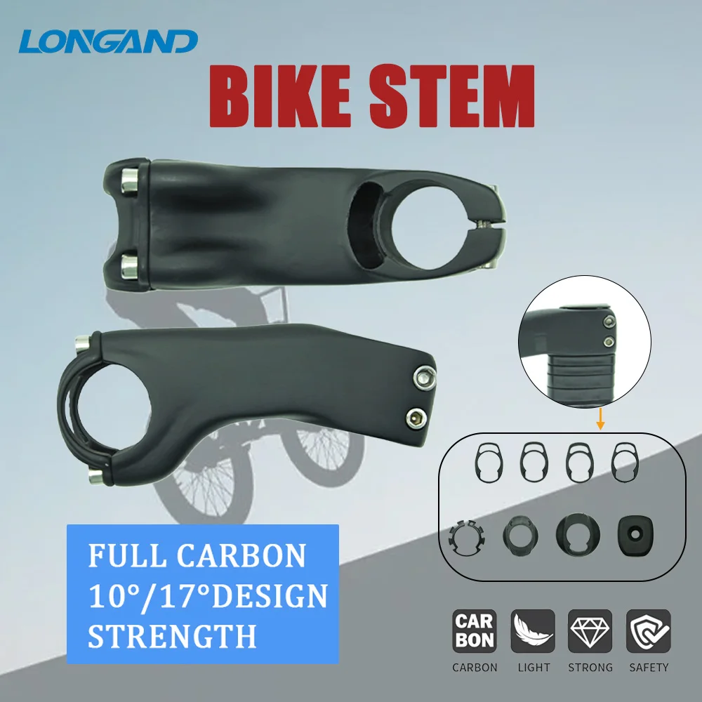 

Full Carbon Fiber Bike Stem for Mountain Road Bicycle -10°/-17° Angle Options 60-120mm Length 28.6mm/31.8mm Diameter