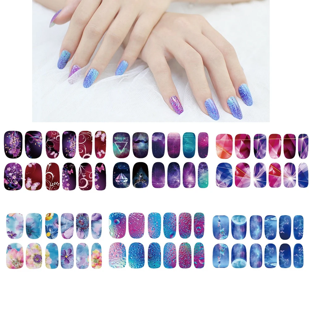 6 fogli adesivi per smalto vibrante con avvolgimento completo, decalcomanie per unghie autoadesive per adesivi per nail art di design per manicure