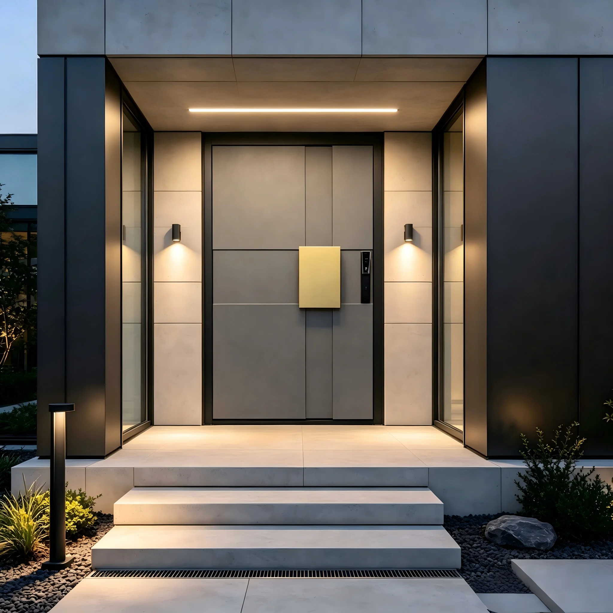 Fashionable Bulletproof Aluminum Alloy Heavy Duty Entrance Door Fingerprint Unlock Hinged Door Rainproof Villa Residential Door